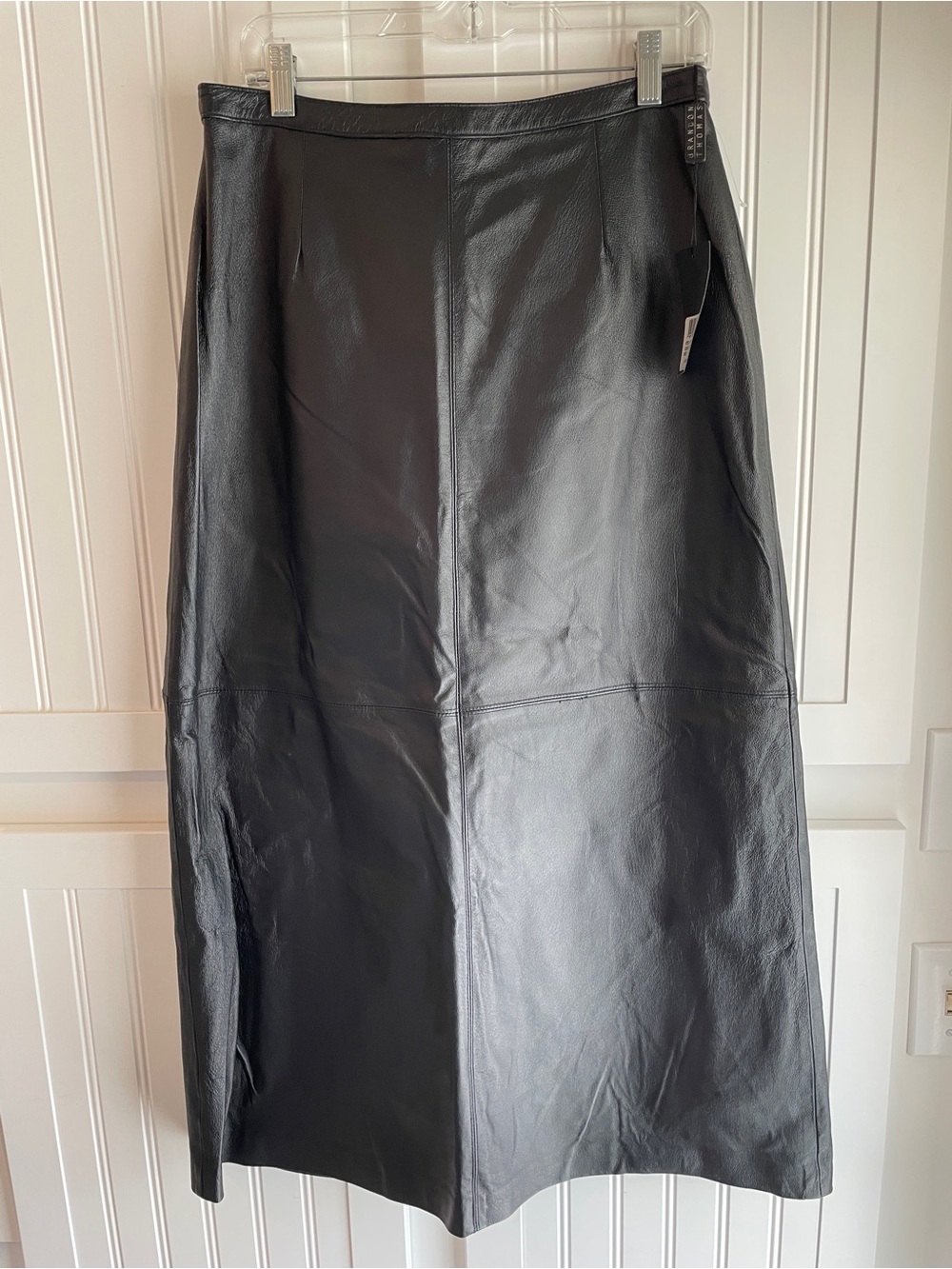 NWT Black Genuine Leather Midi Skirt Size 12